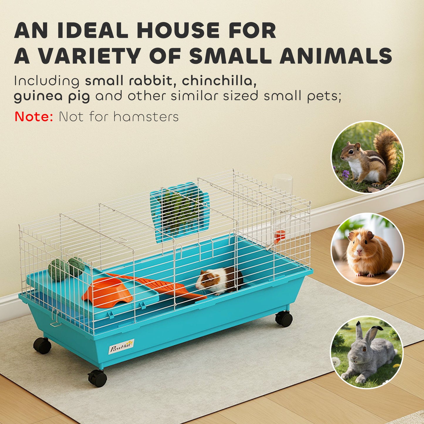 Small Animal Cage , Rabbit Cage with Wheels and Water Bottle