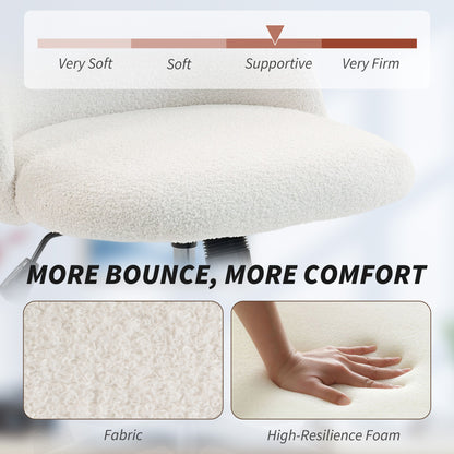 Desk Chair, Fluffy Swivel Office Chair for Makeup Vanity, Cream