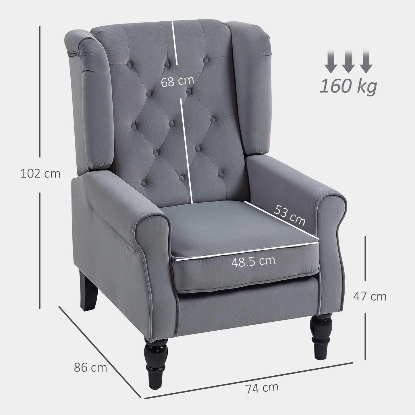 Accent Armchair Home Furniture Retro Tufted Club Fabric Light Grey