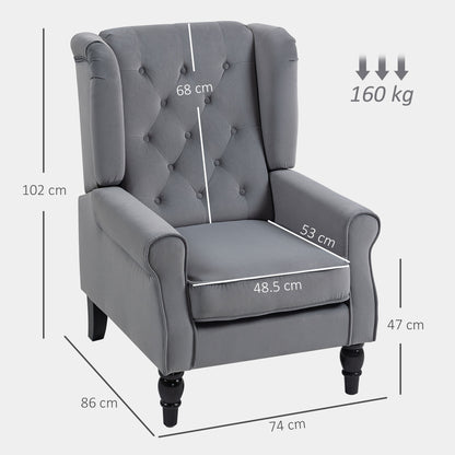 Accent Armchair Home Furniture Retro Tufted Club Fabric Light Grey