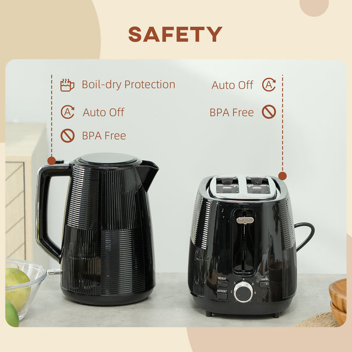 1.7L Fast Boil Electric Kettle and 2 Slice Water Toaster Set, Black