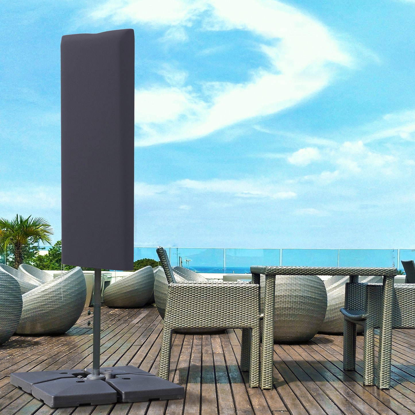 Garden Parasol Cover for 2-4m Outdoor Umbrella Protector w/ Rod, Zipper