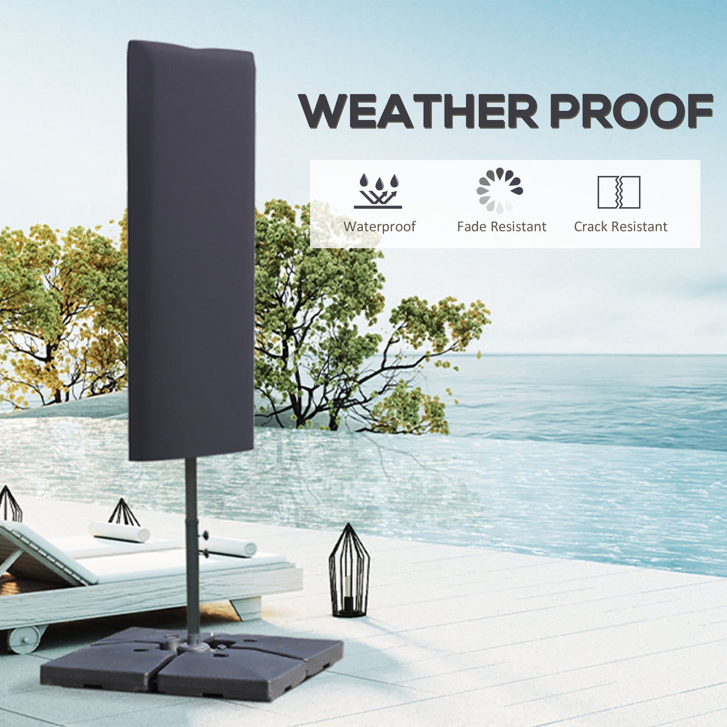 Garden Parasol Cover for 2-4m Outdoor Umbrella Protector w/ Rod, Zipper
