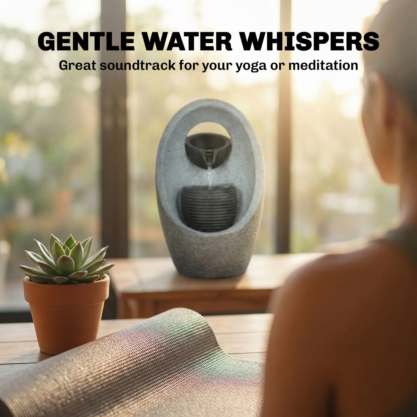 Water Feature with 2-Tier Bowls, Pump and LED Lights