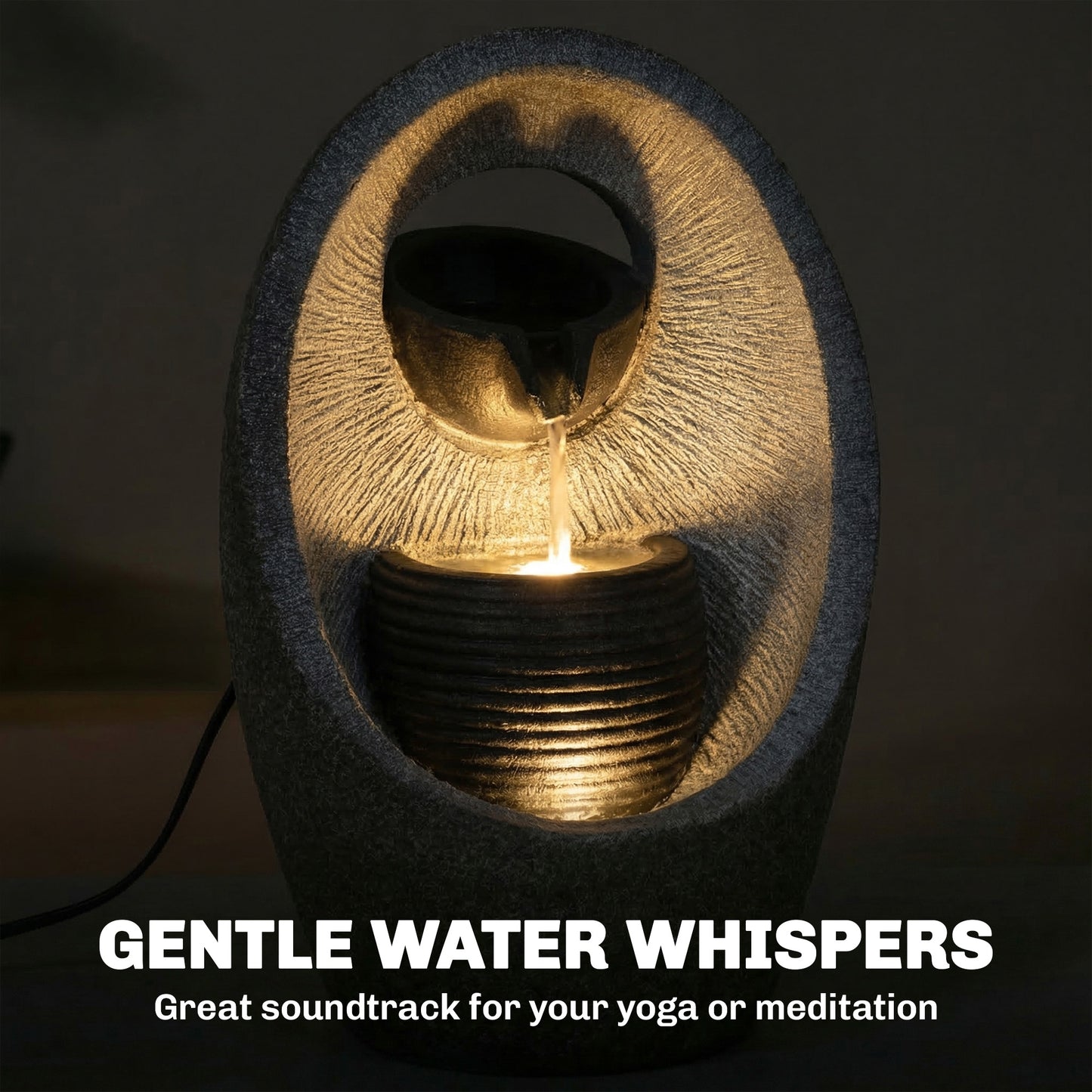 Water Feature with 2-Tier Bowls, Pump and LED Lights