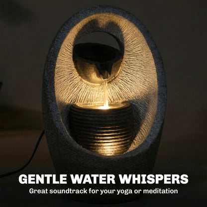 Water Feature with 2-Tier Bowls, Pump and LED Lights