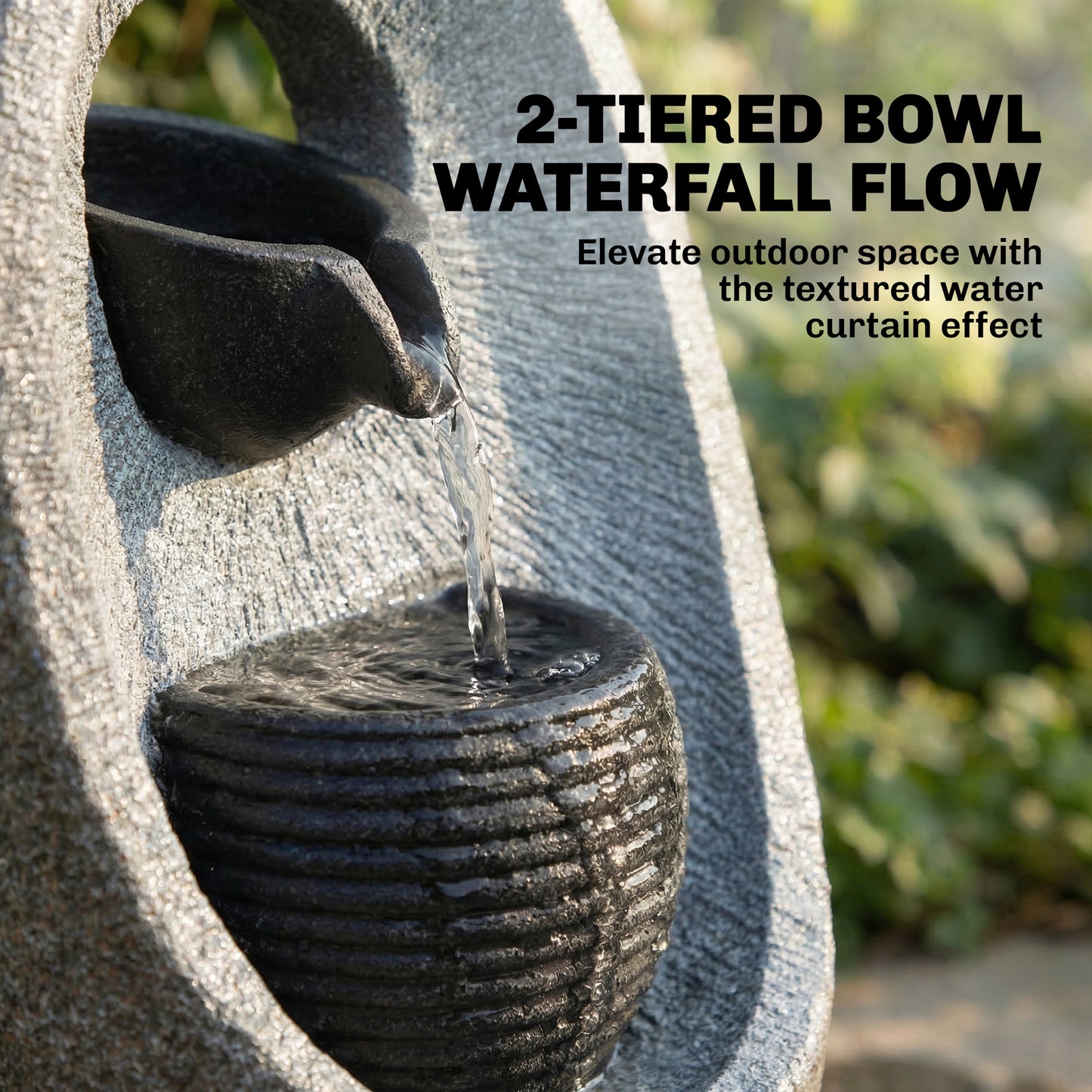 Water Feature with 2-Tier Bowls, Pump and LED Lights