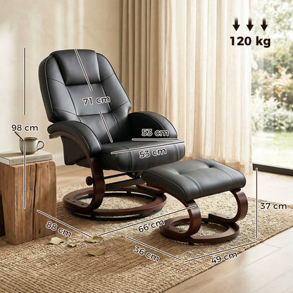 Recliner Chair with Footstool, Swivel Recliner Armchair, Black