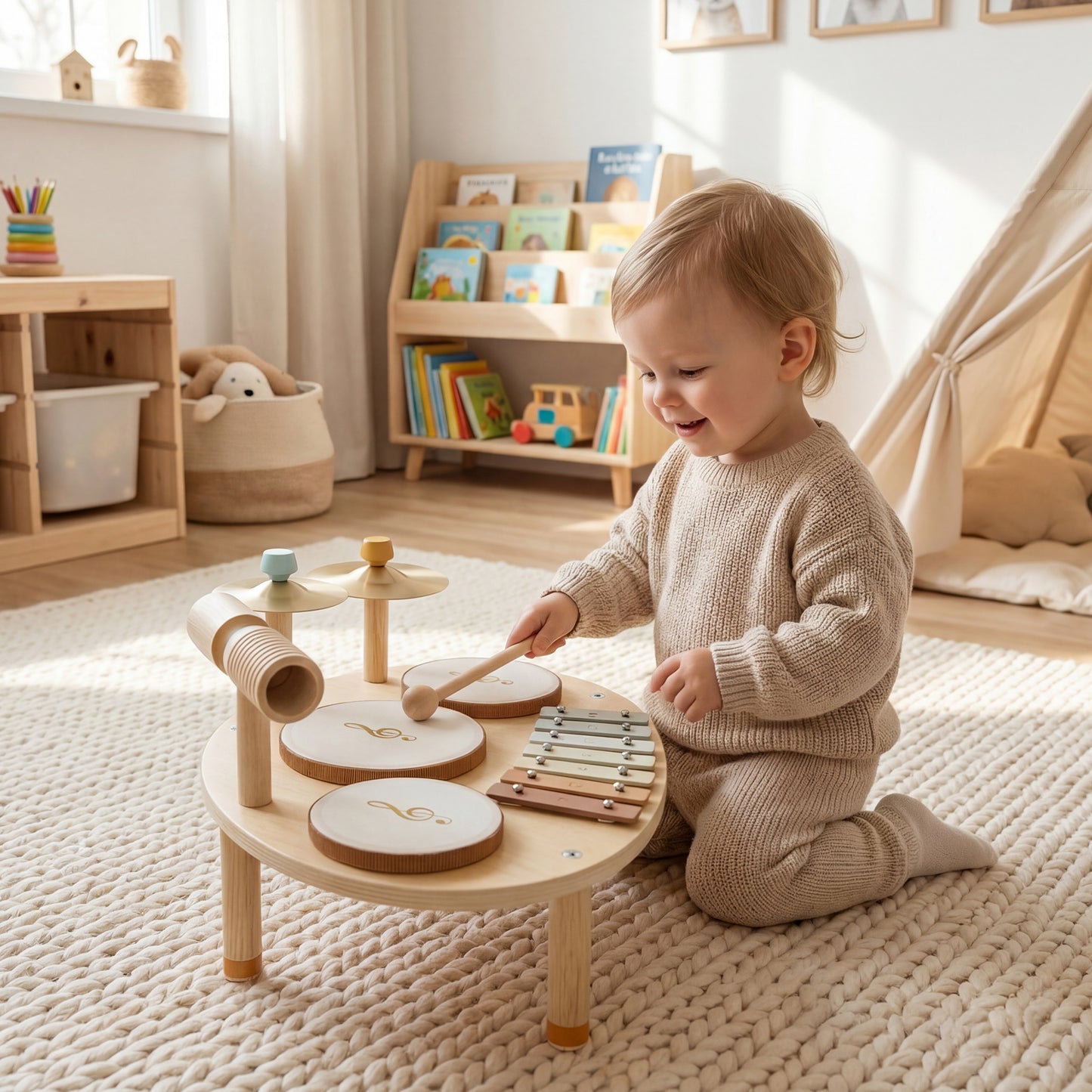 Baby Drum Kit, Wooden Kids Musical Instruments, Gift for Girls Boys