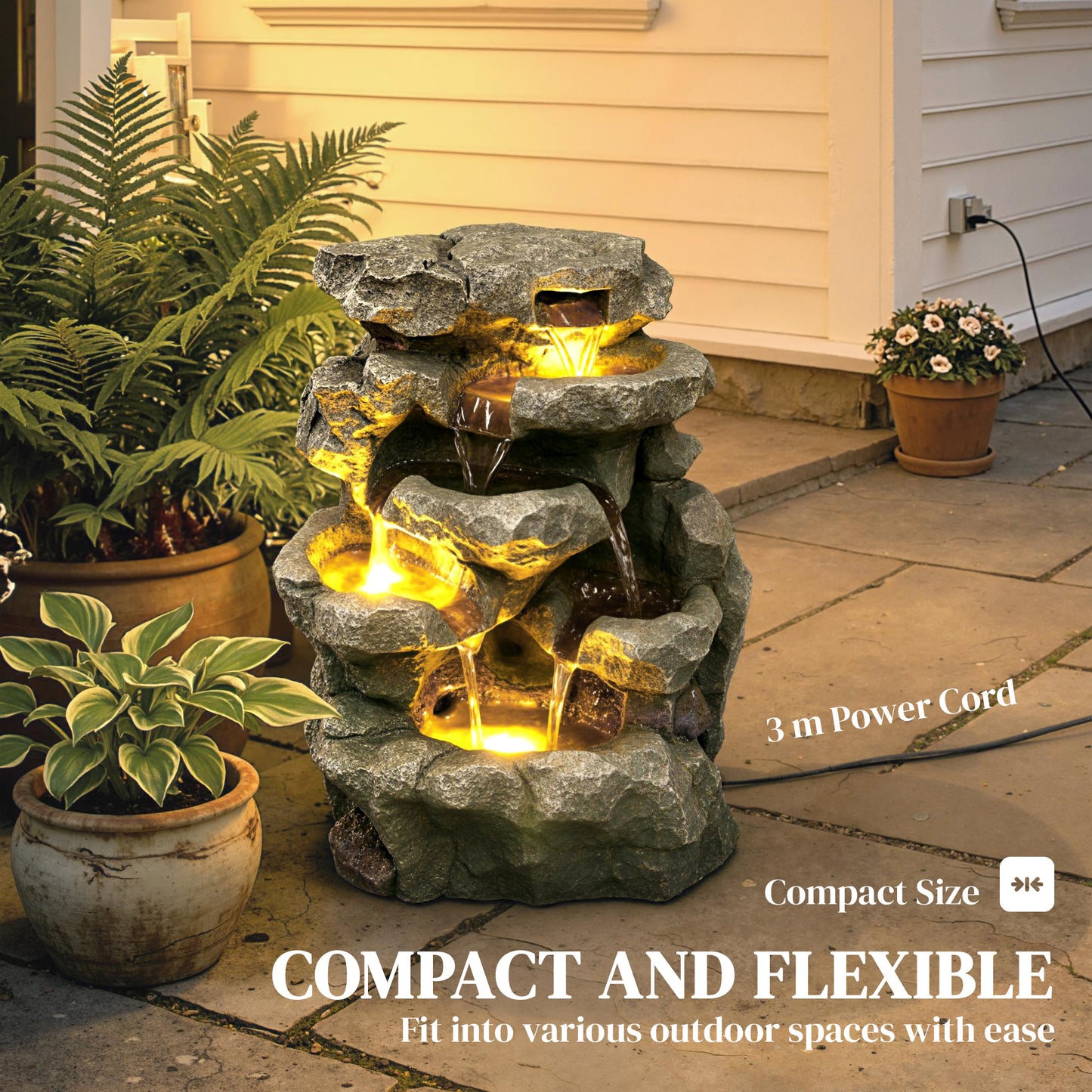 Outdoor Fountain, Resin Freestanding Garden Fountain, Grey