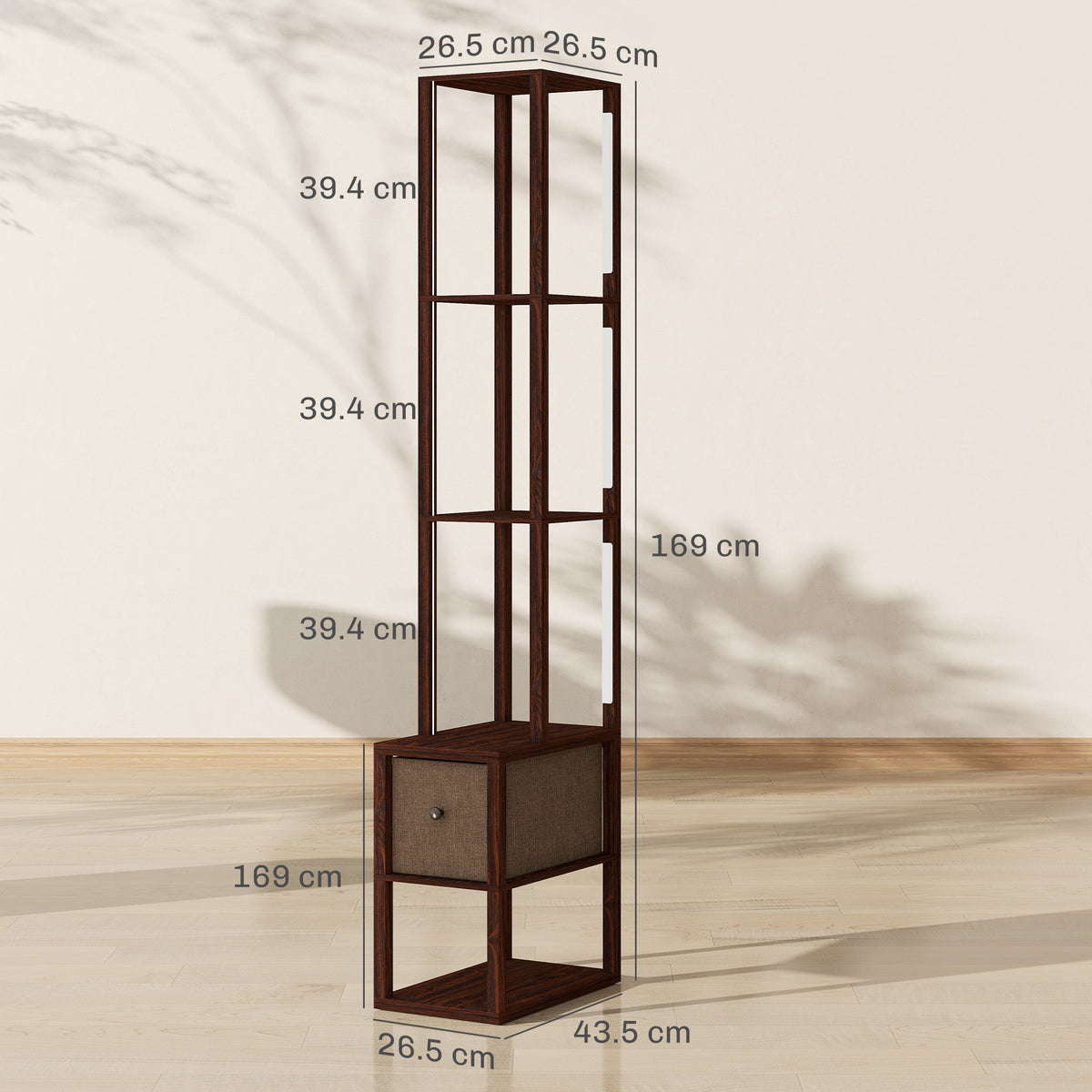 Floor Lamp with Shelves, LED Standing Lamp with Fabric Drawer, Brown