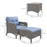 5 Pieces PE Rattan Garden Furniture Set, Wicker Outdoor Sofa Set w/ 2 Armchairs 2 Stools Glass Top Table Cushions, Blue