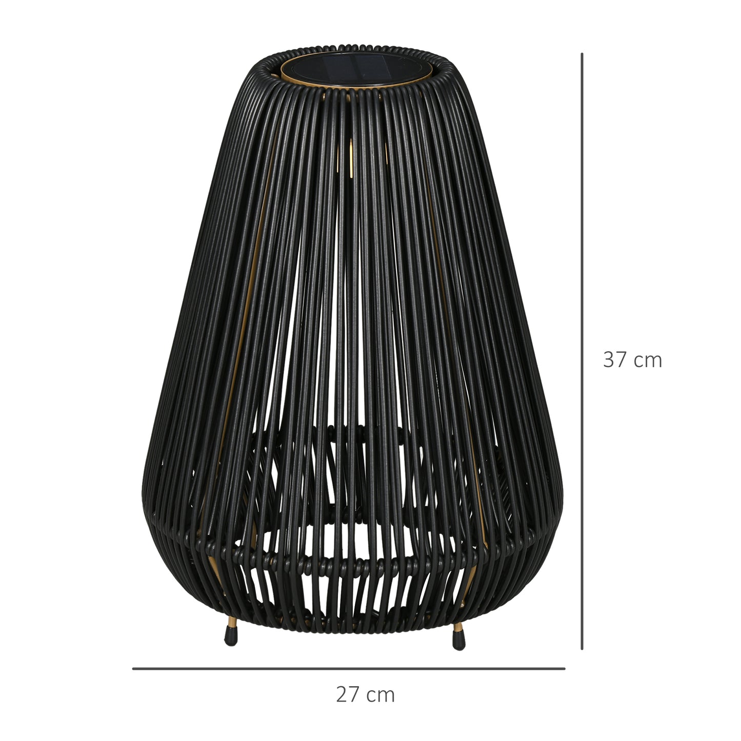 3-Level Adjustable Garden Rattan Solar Lantern, Black