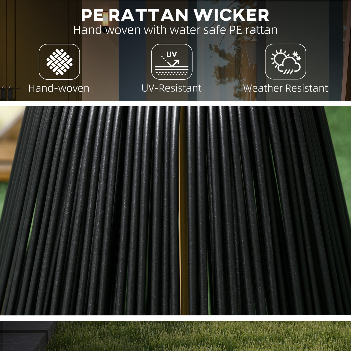 3-Level Adjustable Garden Rattan Solar Lantern, Black