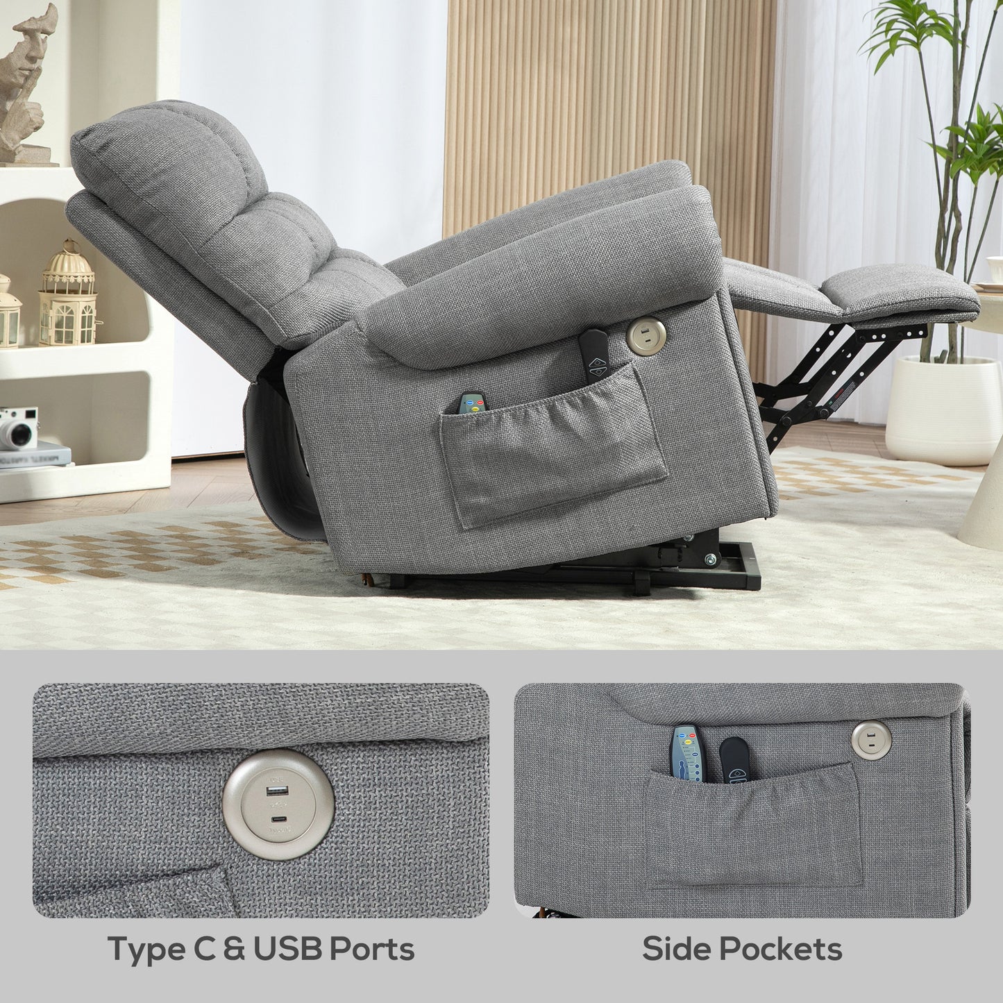 Power Lift Recliner Chair for Elderly with Massage and Heat Grey