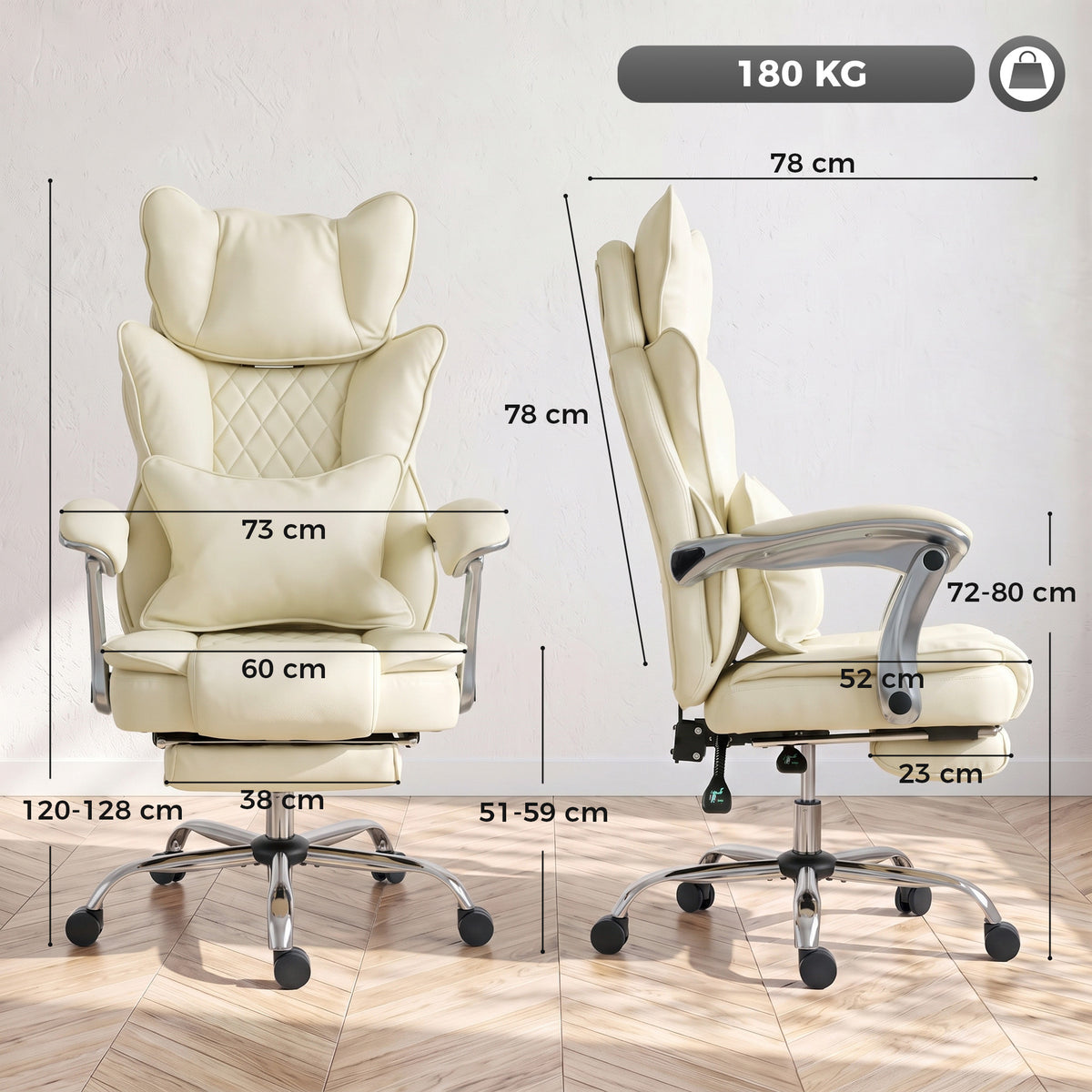 Big and Tall Office Chair with Lumbar Support, Beige