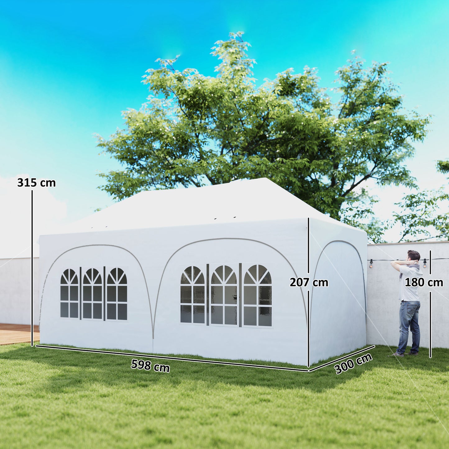 3 x 6m Pop Up Gazebo with Sides, Peak Top Garden Party Tent Marquee