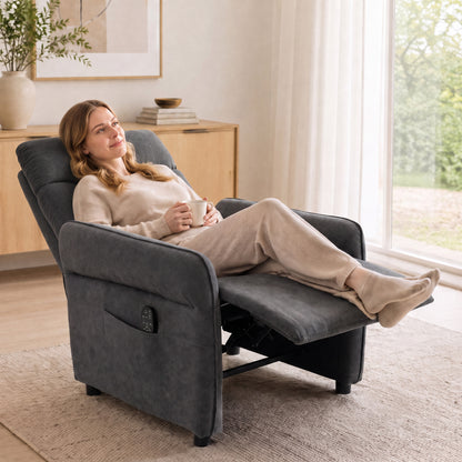 Recliner Armchair, Manual Recliner Chair, Massage & Heat, Dark Grey