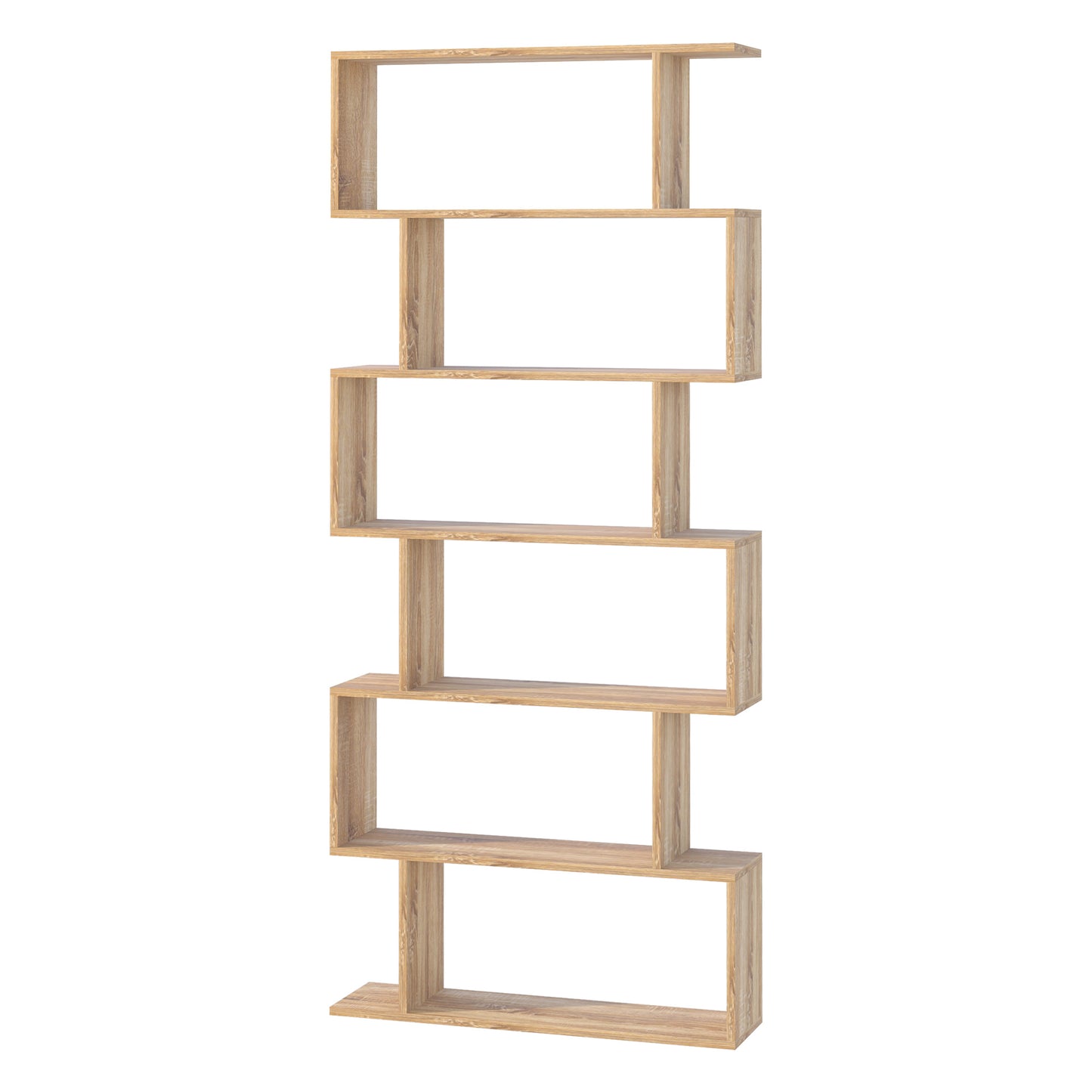 6-Tier Wooden Modern S-Shaped Shelf Storage Unit Home Office Oak Colour