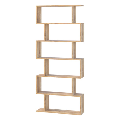 6-Tier Wooden Modern S-Shaped Shelf Storage Unit Home Office Oak Colour