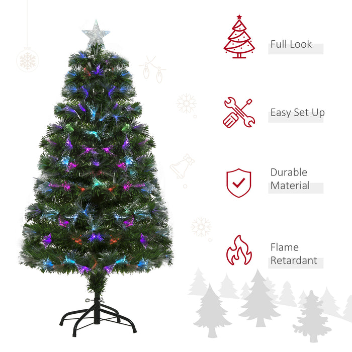 4FT Multicoloured Artificial Christmas Tree w/ Pre-Lit Modes Metal Stand