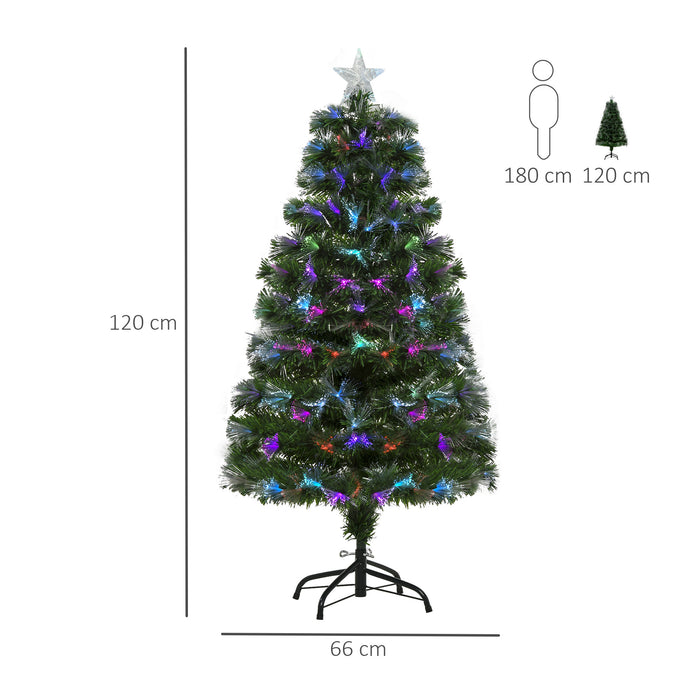 4FT Multicoloured Artificial Christmas Tree w/ Pre-Lit Modes Metal Stand