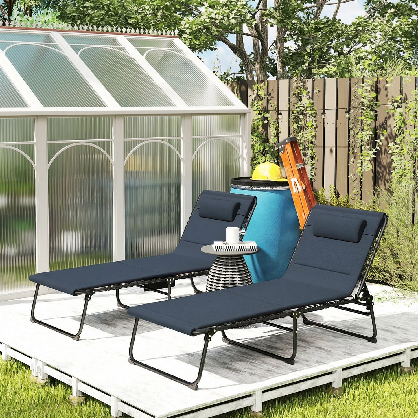 Folding Sun Loungers Set of 2, Reclining Sun Bed, Dark Blue