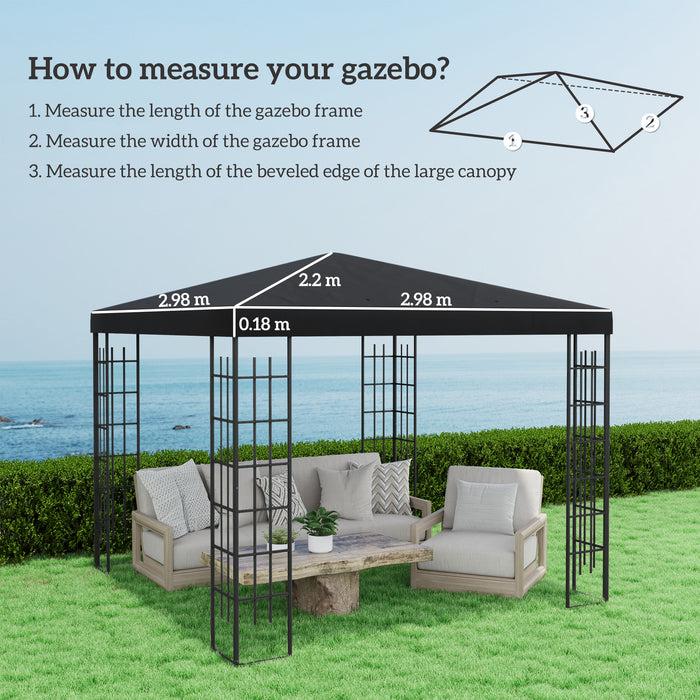 3 x 3(m) Gazebo Canopy Replacement Cover, UPF30+, Black