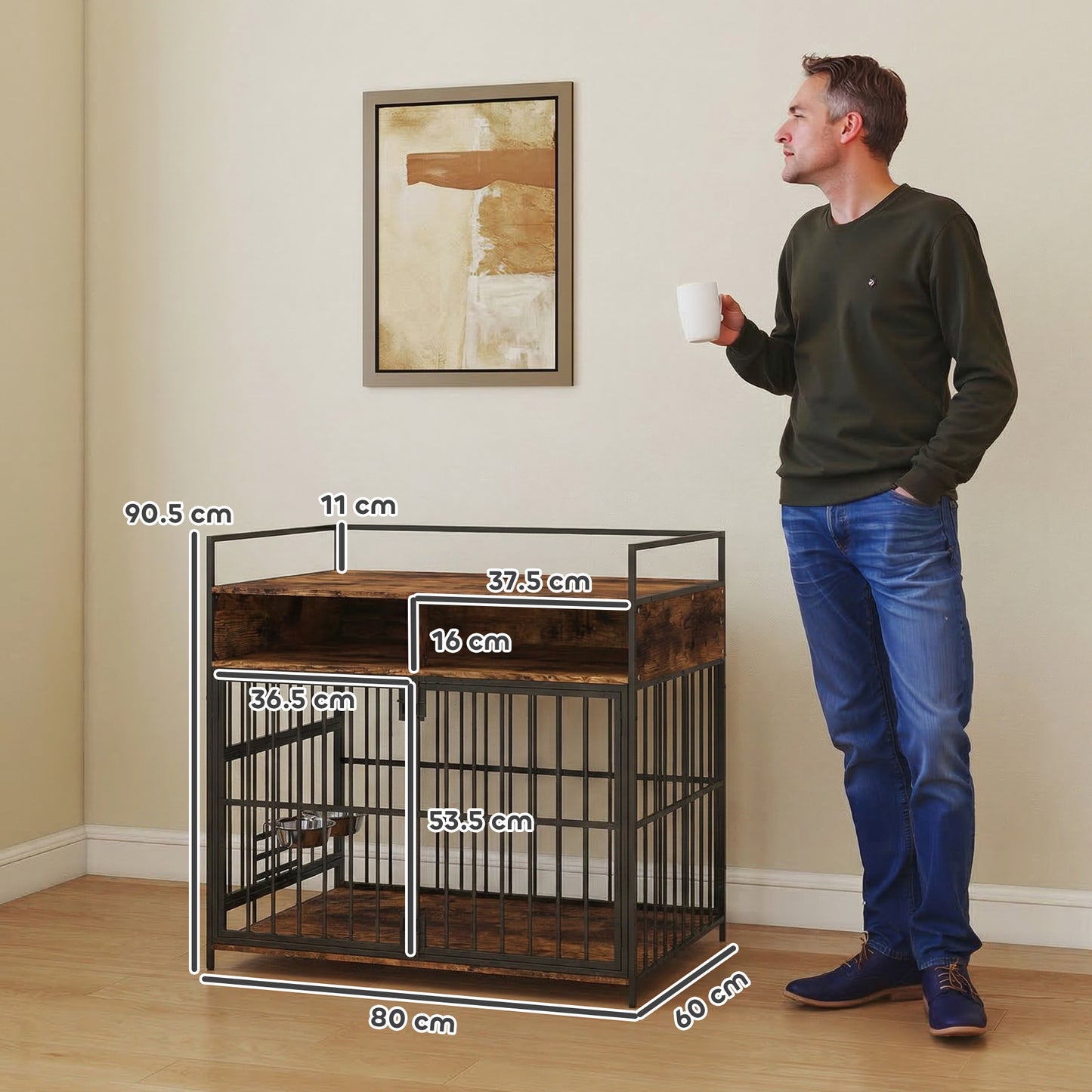 Dog Crate Furniture, Dog Cage with Rotatable Feeding Station