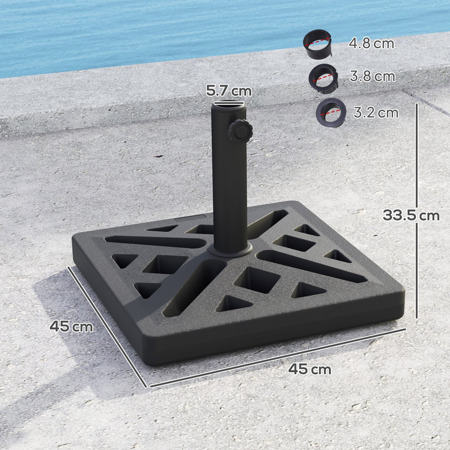 Parasol Base 15kg Garden Umbrella Stand with Cut-Out Design, Black