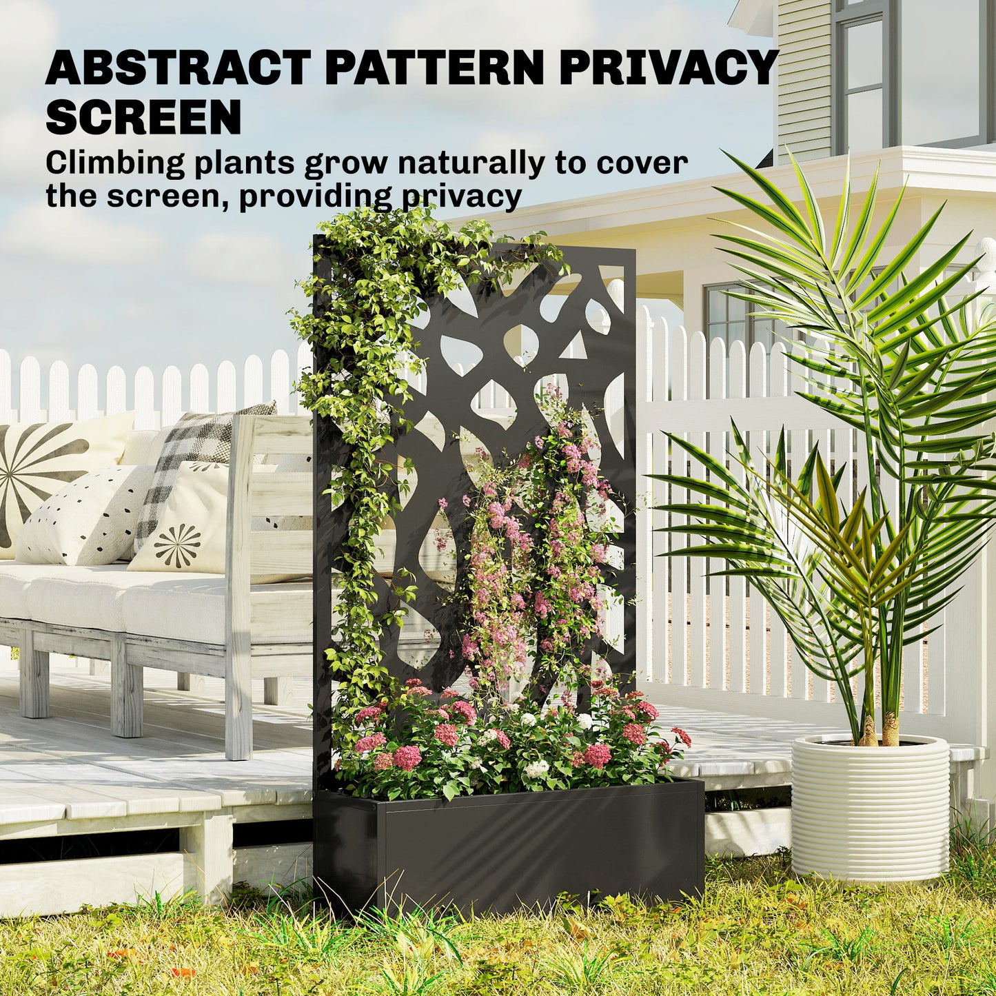 Metal Raised Garden Bed with Trellis, Outdoor Planter Box