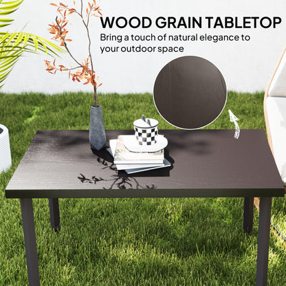 Metal Garden Coffee Table with Woodgrain Tabletop, Brown