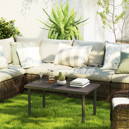 Metal Garden Coffee Table with Woodgrain Tabletop, Brown