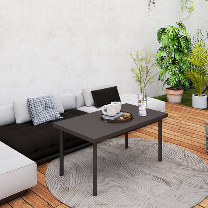 Metal Garden Coffee Table with Woodgrain Tabletop, Brown