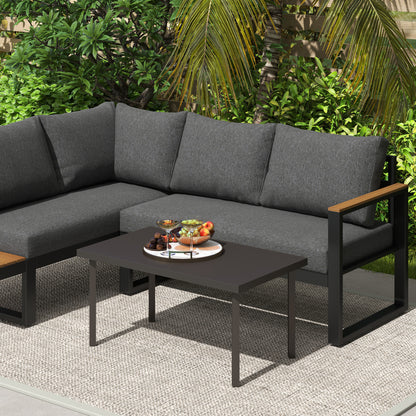 Metal Garden Coffee Table with Woodgrain Tabletop, Brown