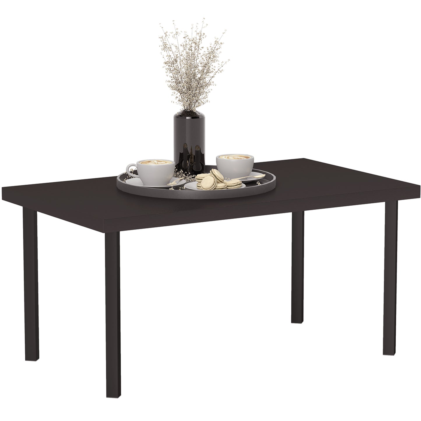 Metal Garden Coffee Table with Woodgrain Tabletop, Brown