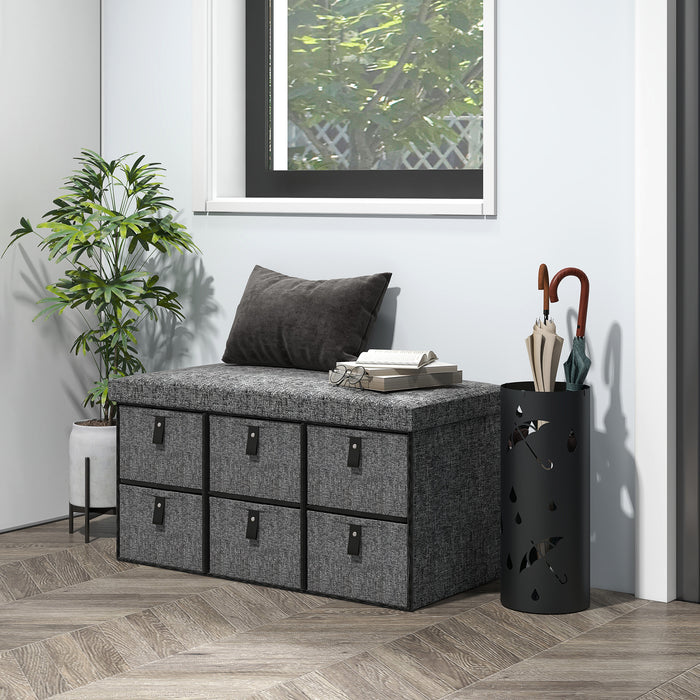 Shoe Bench with Cushioned Seat, 6 Fabric Drawers for Entryway Hallway