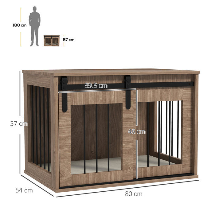 Dog Crate Furniture with Removable Cushion for Medium-Sized Dogs, 80 x 54 x57 cm, Brown