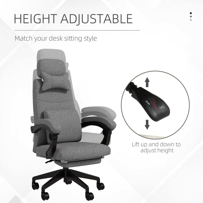 High Back Office Chair Reclining Computer Chair with Footrest Lumbar Support Adjustable Height Swivel Wheels Grey