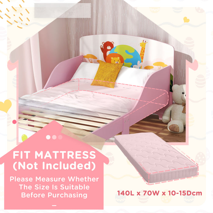 Toddler Bed, Cute Animal-Themed Kids Bed Frame with Safety Rails, Kids Bedroom Furniture, 143 x 77 x 60cm, Pink