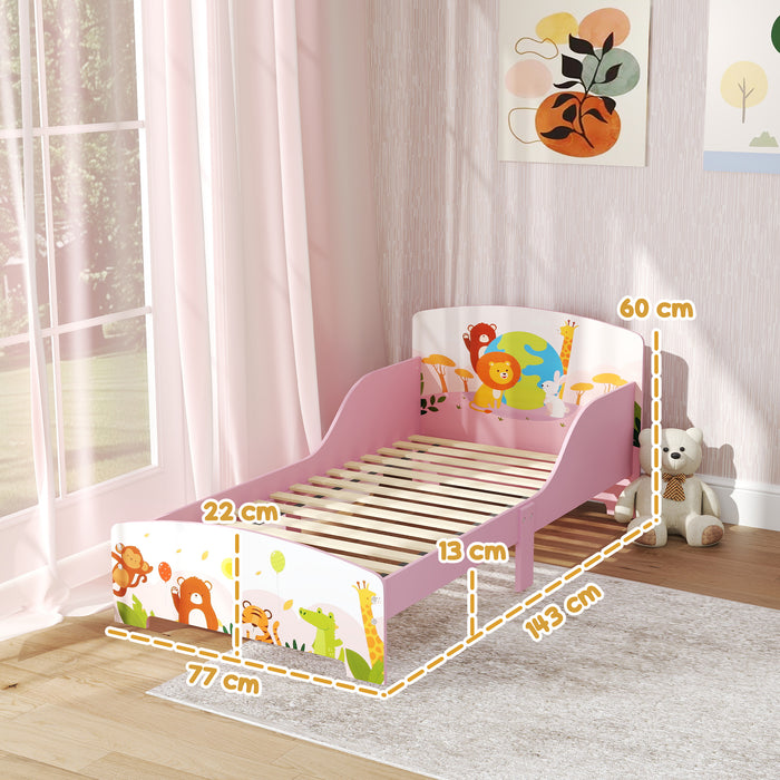 Toddler Bed, Cute Animal-Themed Kids Bed Frame with Safety Rails, Kids Bedroom Furniture, 143 x 77 x 60cm, Pink