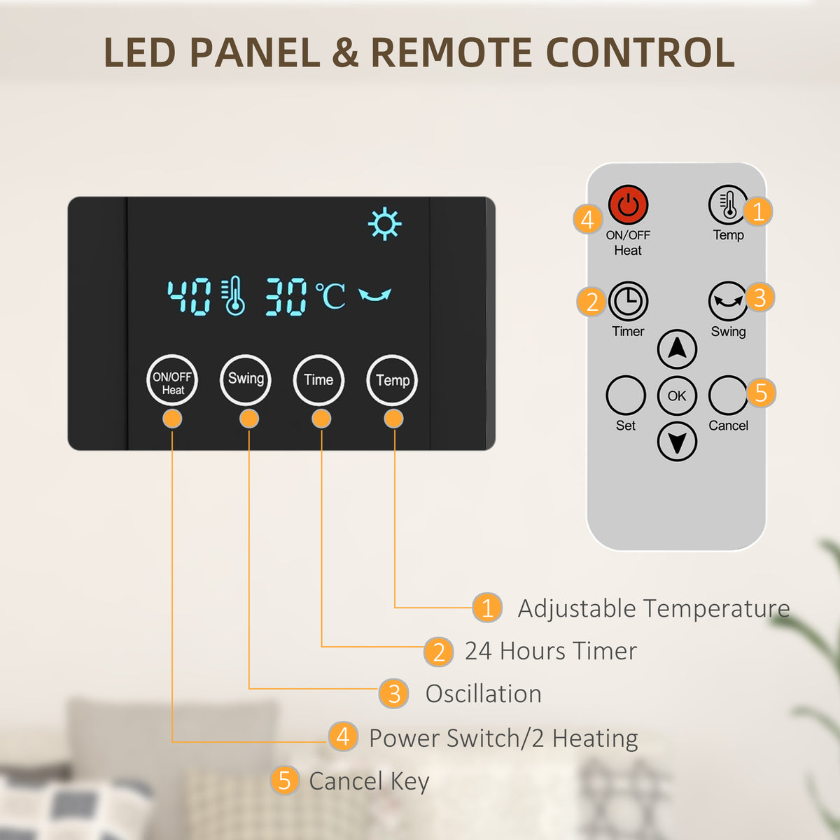 2000W Wall Mounted Ceramic Heater with Remote Control for Home, Grey