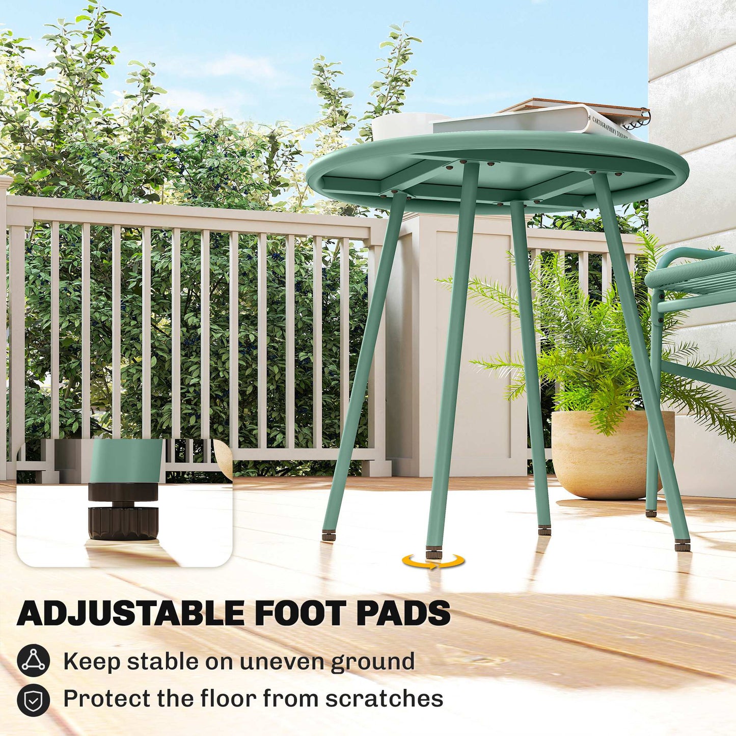 Rattan Bistro Set with 2 Chairs & Round Table for Patio, Green