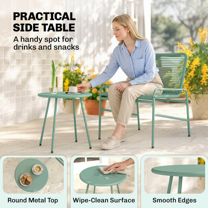 Rattan Bistro Set with 2 Chairs & Round Table for Patio, Green