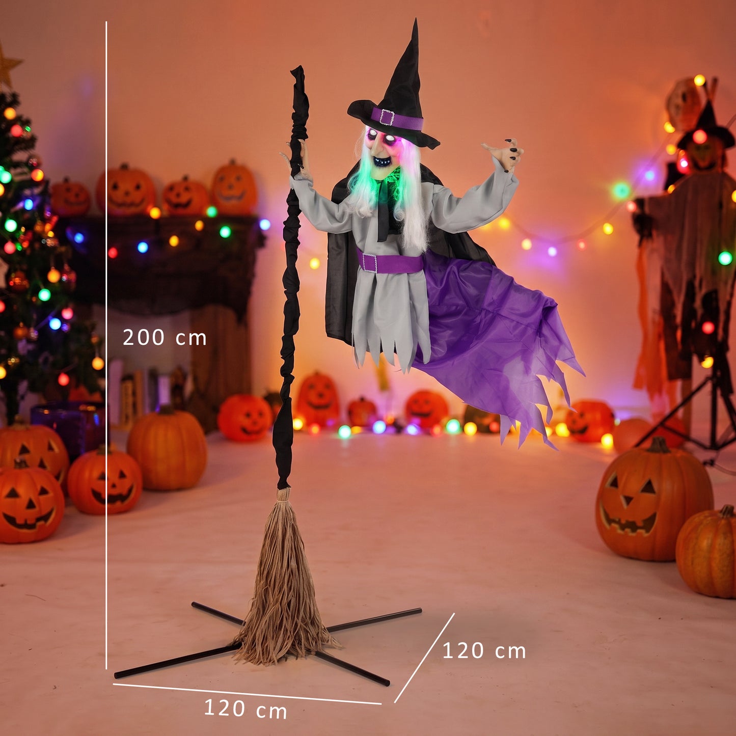 200cm Life Size Animated Witch, Scary Halloween Animatronic Decor