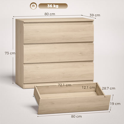 3-Drawer Storage Organiser Unit for Living Room, Oak