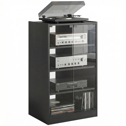 4-Tier Hi-Fi Stand with Adjustable Shelves, Black Wood-Effect