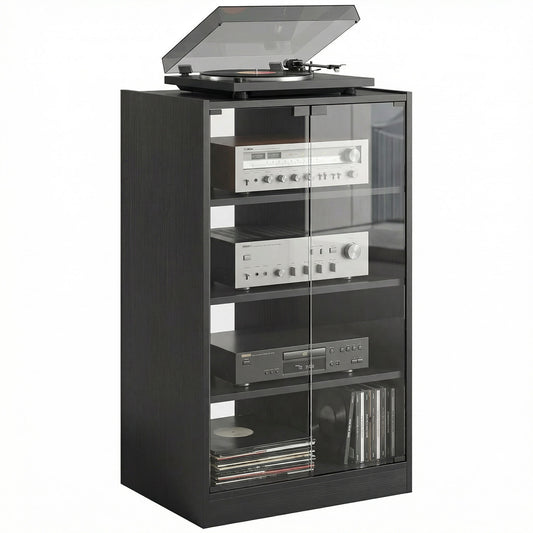 4-Tier Hi-Fi Stand with Adjustable Shelves, Black Wood-Effect