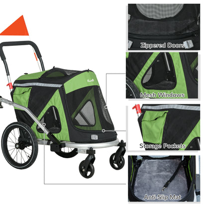 2 in 1 Aluminium Foldable Dog Bike Trailer, Pet Stroller, for Medium Dogs - Green