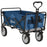 Pull Along Cart Folding Cargo Wagon Trailer Trolley for Beach Garden Use with Telescopic Handle - Blue